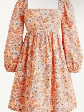 Squareneck cotton poplin dress in zinnia floral